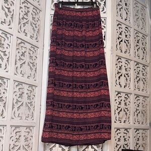 Striped Paisley Maxi Skirt in Hot Pink and Navy Blue • M